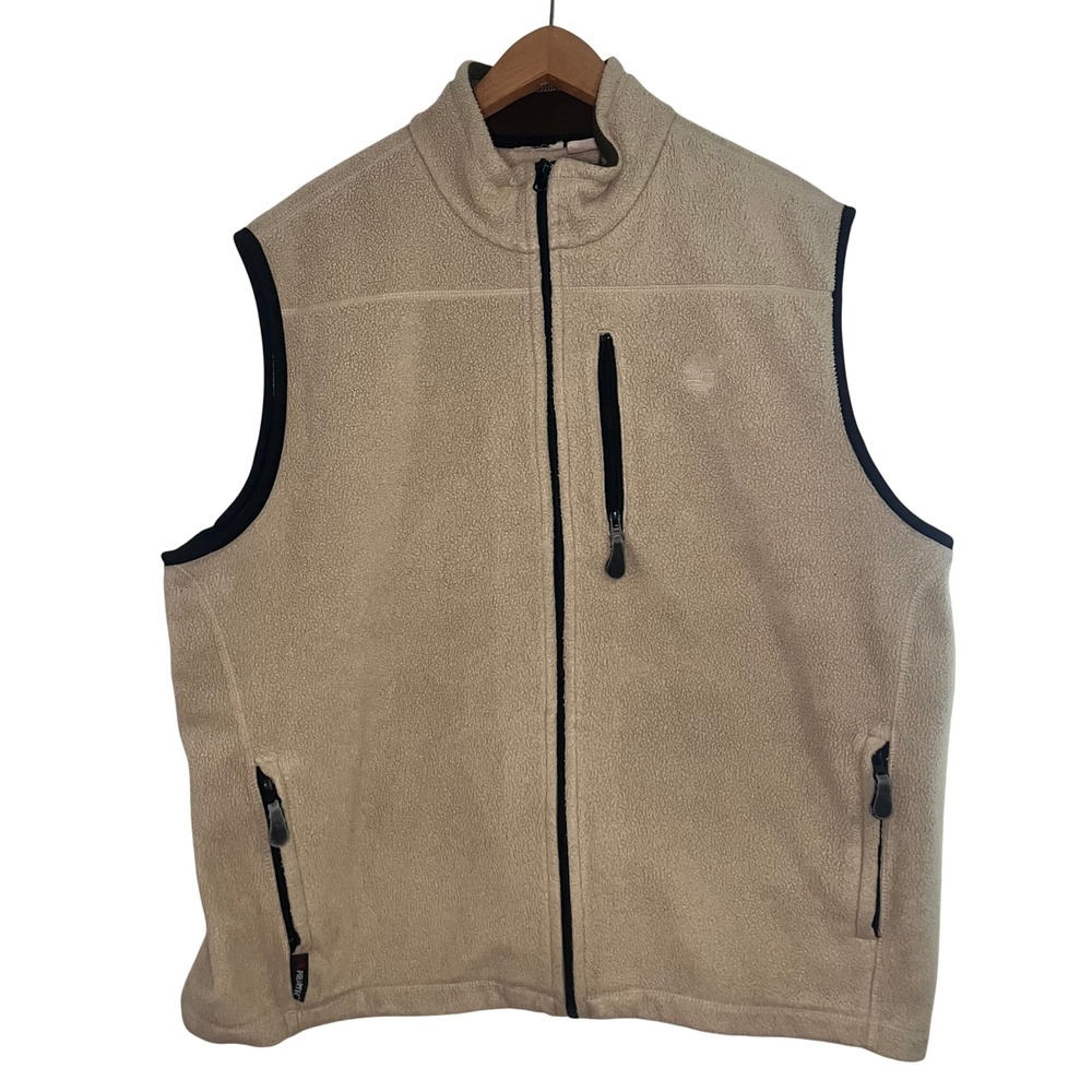 Timberland Polartec Fleece Vest Mens Beige Full Zip Sleeveless Jacket Tan Large